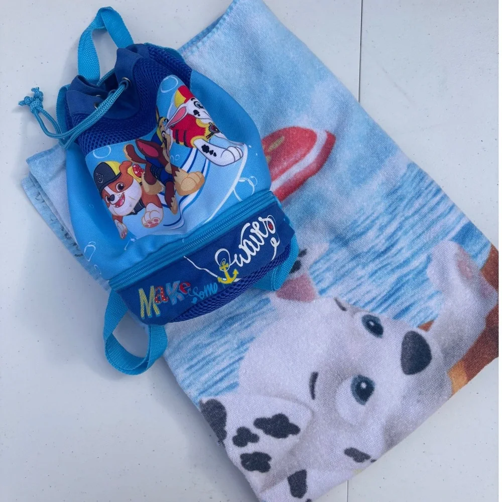 Paw Patrol Beach Towel and Backpack Set Kids Blue Make Some Waves